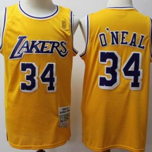 Los Angeles Lakers #34 Shaquille O'Neal Yellow 1996 Throwback Swingman Jersey
