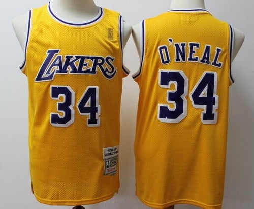 Los Angeles Lakers #34 Shaquille O'Neal Yellow 1996 Throwback Swingman Jersey