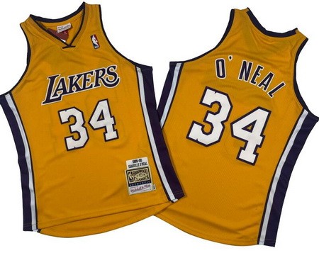Los Angeles Lakers #34 Shaquille O'Neal Yellow 1999 Throwback Swingman Jersey
