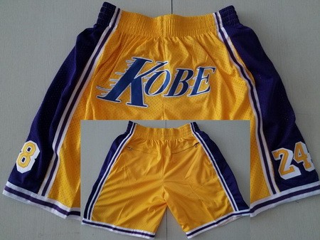Los Angeles Lakers #8#24 Kobe Bryant Yellow 2021 Just Don Shorts