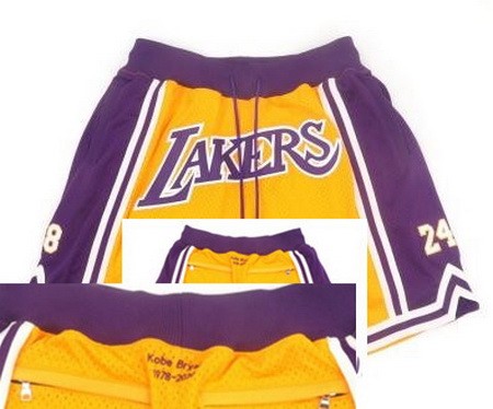 Los Angeles Lakers #8#24 Kobe Bryant Yellow Just Don Shorts