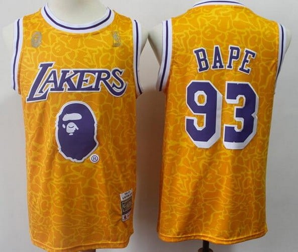 Los Angeles Lakers #93 Bape Yellow Swingman Jersey