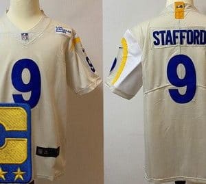 Los Angeles Rams #9 Matthew Stafford Limited Bone C Patch Vapor Jersey