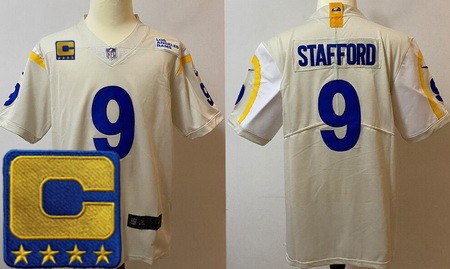 Los Angeles Rams #9 Matthew Stafford Limited Bone C Patch Vapor Jersey