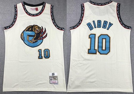 Memphis Grizzlies #10 Mike Bibby Cream Chainstitch Throwback Swingman Jersey