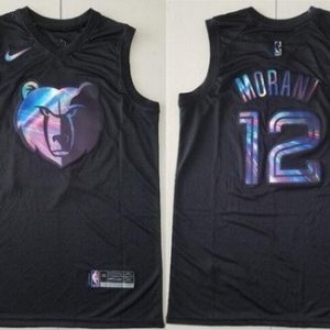 Memphis Grizzlies #12 Ja Morant Black Iridescent Holographic Icon Swingman Jersey