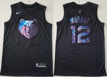 Memphis Grizzlies #12 Ja Morant Black Iridescent Holographic Icon Swingman Jersey