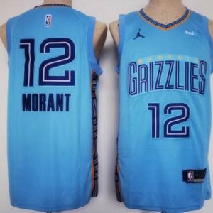 Memphis Grizzlies #12 Ja Morant Light Blue Statement Icon Sponsor Swingman Jersey