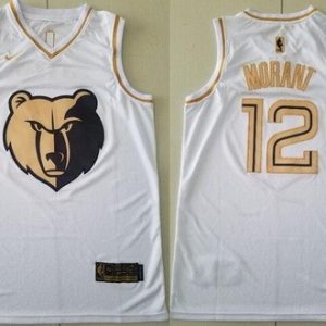 Memphis Grizzlies #12 Ja Morant White Gold Icon Swingman Jersey
