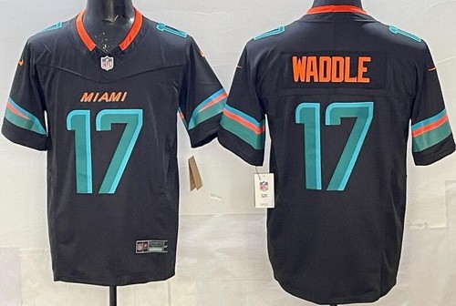 Miami Dolphins #17 Jaylen Waddle Limited Black Rivalries FUSE Vapor Jersey