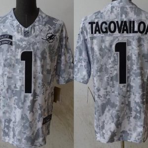 Miami Dolphins #1 Tua Tagovailoa Limited Arctic Camo 2024 Salute to Service Jersey