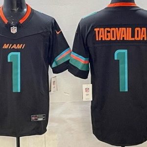 Miami Dolphins #1 Tua Tagovailoa Limited Black Rivalries FUSE Vapor Jersey