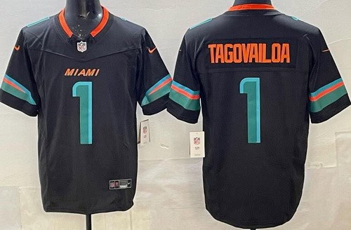 Miami Dolphins #1 Tua Tagovailoa Limited Black Rivalries FUSE Vapor Jersey