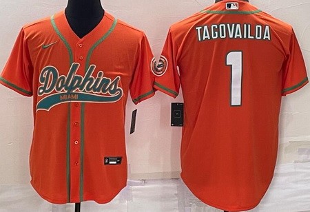 Miami Dolphins #1 Tua Tagovailoa Orange Baseball Jersey