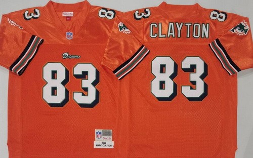 Miami Dolphins #83 Mark Clayton Orange 1984 Throwback Jersey