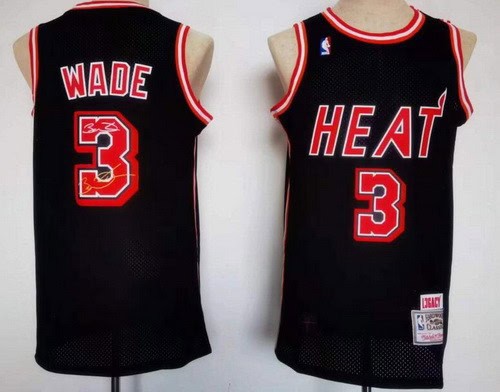 Miami Heat #3 Dwyane Wade Black Signature Throwback Swingman Jersey