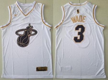 Miami Heat #3 Dwyane Wade White Gold Icon Swingman Jersey
