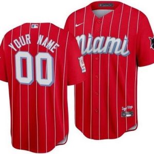 Miami Marlins Customized Red 2021 City Connect Cool Base Jersey