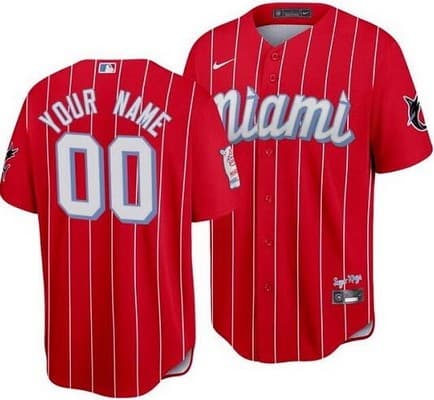Miami Marlins Customized Red 2021 City Connect Cool Base Jersey