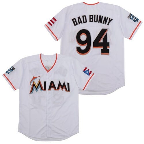 Miami Marlins #94 Bad Bunny White Throwback Jersey