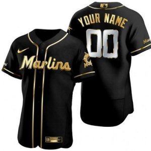 Miami Marlins Customized Black Gold Authentic Jersey