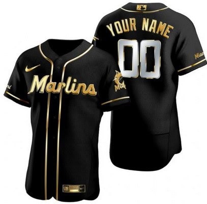 Miami Marlins Customized Black Gold Authentic Jersey