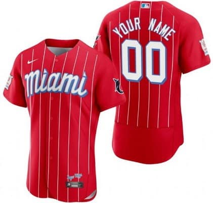 Miami Marlins Customized Red 2021 City Connect Authentic Jersey