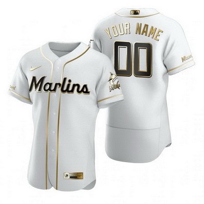 Miami Marlins Customized White Gold 2020 FlexBase Jersey