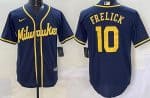 Milwaukee Brewers #10 Sal Frelick Powder Navy Cool Base Jersey