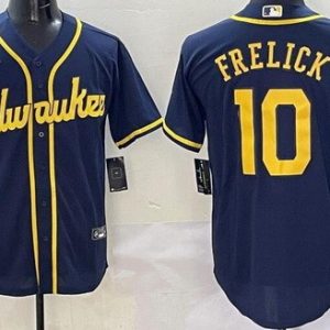 Milwaukee Brewers #10 Sal Frelick Powder Navy Cool Base Jersey