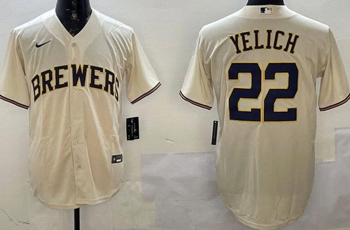 Milwaukee Brewers #22 Christian Yelich Cream Cool Base Jersey