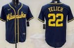 Milwaukee Brewers #22 Christian Yelich Navy Cool Base Jersey