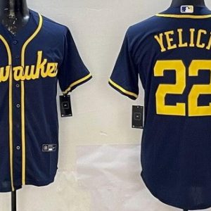Milwaukee Brewers #22 Christian Yelich Navy Cool Base Jersey