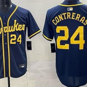 Milwaukee Brewers #24 William Contreras Navy Limited Jersey