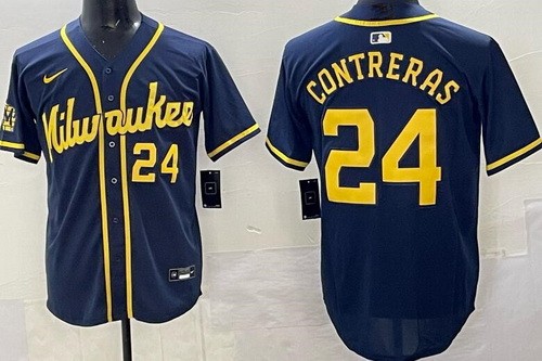 Milwaukee Brewers #24 William Contreras Navy Limited Jersey