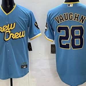 Milwaukee Brewers #28 Andrew Vaughn Powder Blue 2022 City Connect Cool Base Jersey