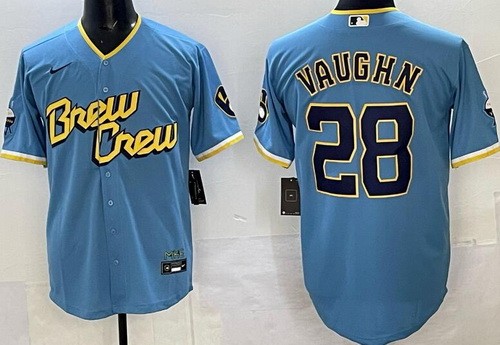 Milwaukee Brewers #28 Andrew Vaughn Powder Blue 2022 City Connect Cool Base Jersey