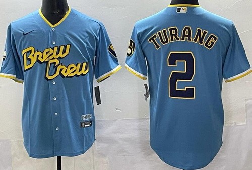 Milwaukee Brewers #2 Brice Turang Blue 2022 City Cool Base Jersey