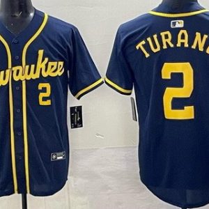 Milwaukee Brewers #2 Brice Turang Navy Limited Jersey