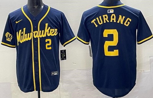 Milwaukee Brewers #2 Brice Turang Navy Limited Jersey