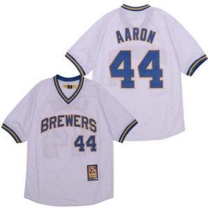 Milwaukee Brewers #44 Hank Aaron White Cooperstown Throwback Cool Base Jersey