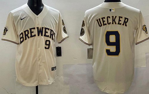 Milwaukee Brewers #9 Bob Uecker Cream Limited Jersey