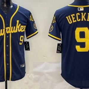 Milwaukee Brewers #9 Bob Uecker Navy Limited Jersey