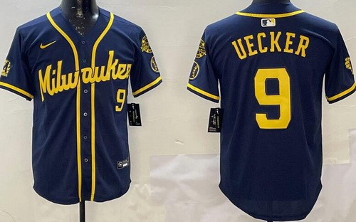 Milwaukee Brewers #9 Bob Uecker Navy Limited Jersey