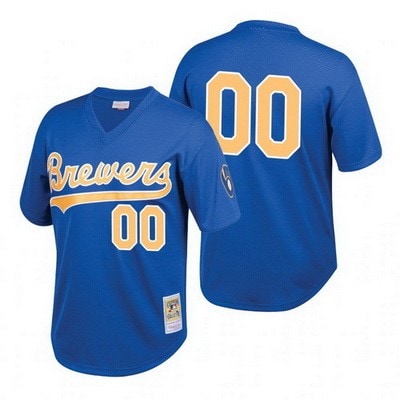 Milwaukee Brewers Customized Blue Throwback Mesh Jersey