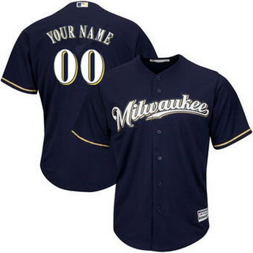 Milwaukee Brewers Customized Navy Blue 2 Cool Base Jersey