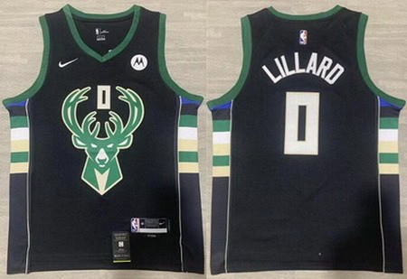 Milwaukee Bucks #0 Damian Lillard Black Icon Sponsor Swingman Jersey