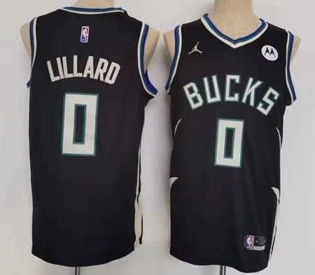 Milwaukee Bucks #0 Damian Lillard Black Statement Icon Sponsor Swingman Jersey