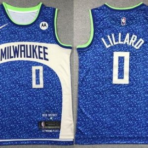 Milwaukee Bucks #0 Damian Lillard Blue 2023 City Icon Sponsor Swingman Jersey