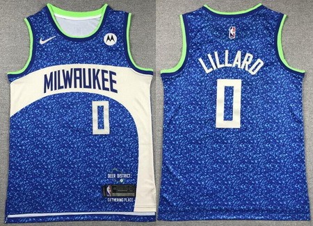 Milwaukee Bucks #0 Damian Lillard Blue 2023 City Icon Sponsor Swingman Jersey